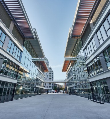 Perspective architecturale du campus d’emlyon dans le 7e arrondissement de Lyon.