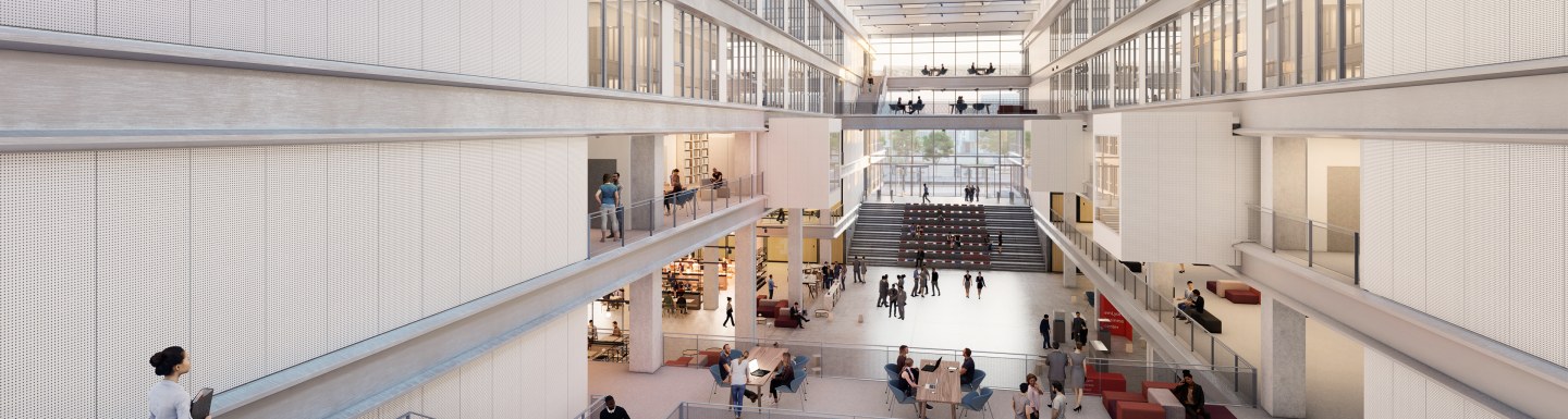 Le cœur battant de l’agora, carrefour du campus d’emlyon. 