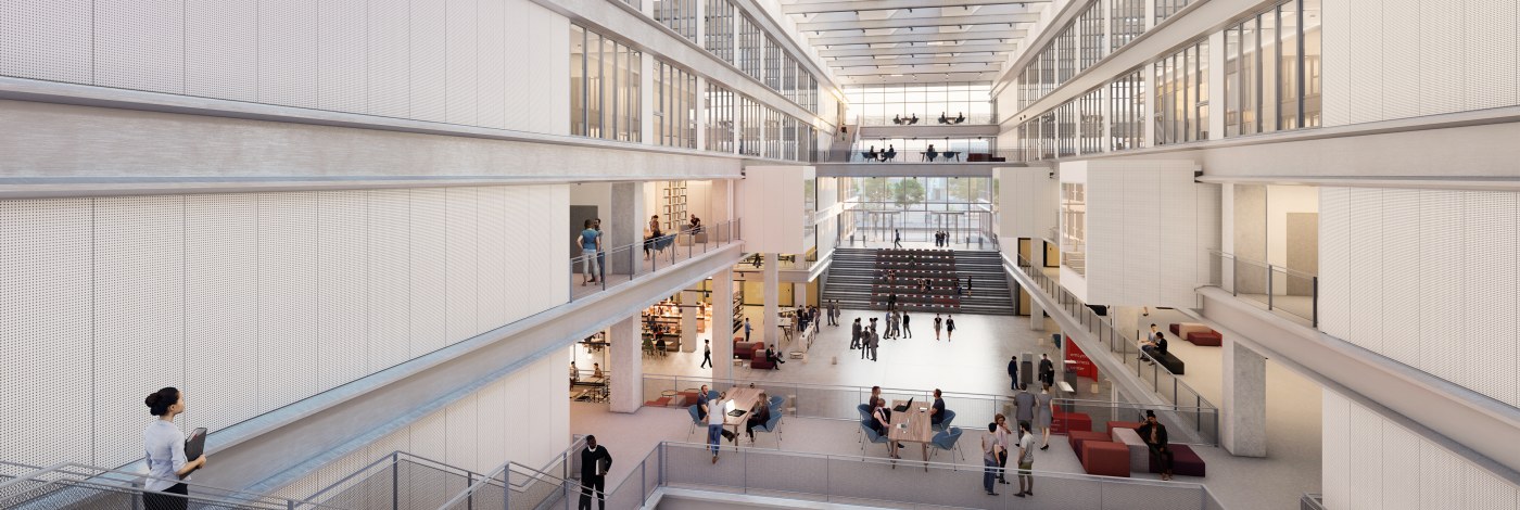Le cœur battant de l’agora, carrefour du campus d’emlyon. 
